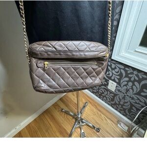 CHANEL Brown Quilted Crossbody Bag with Gold Accents